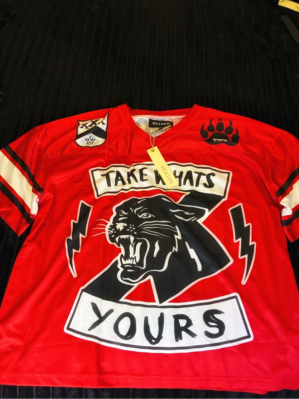Reason Red Short-Sleeve Panther Graphic Tee with Black and White Accents